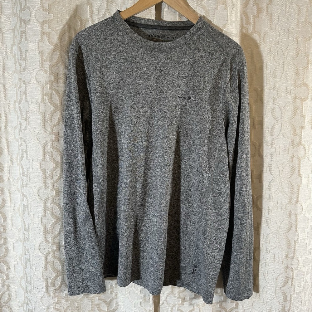 Eddie Bauer Mens T Shirt Sz Medium Long Sleeve Comfort Stretch Athletic Gray